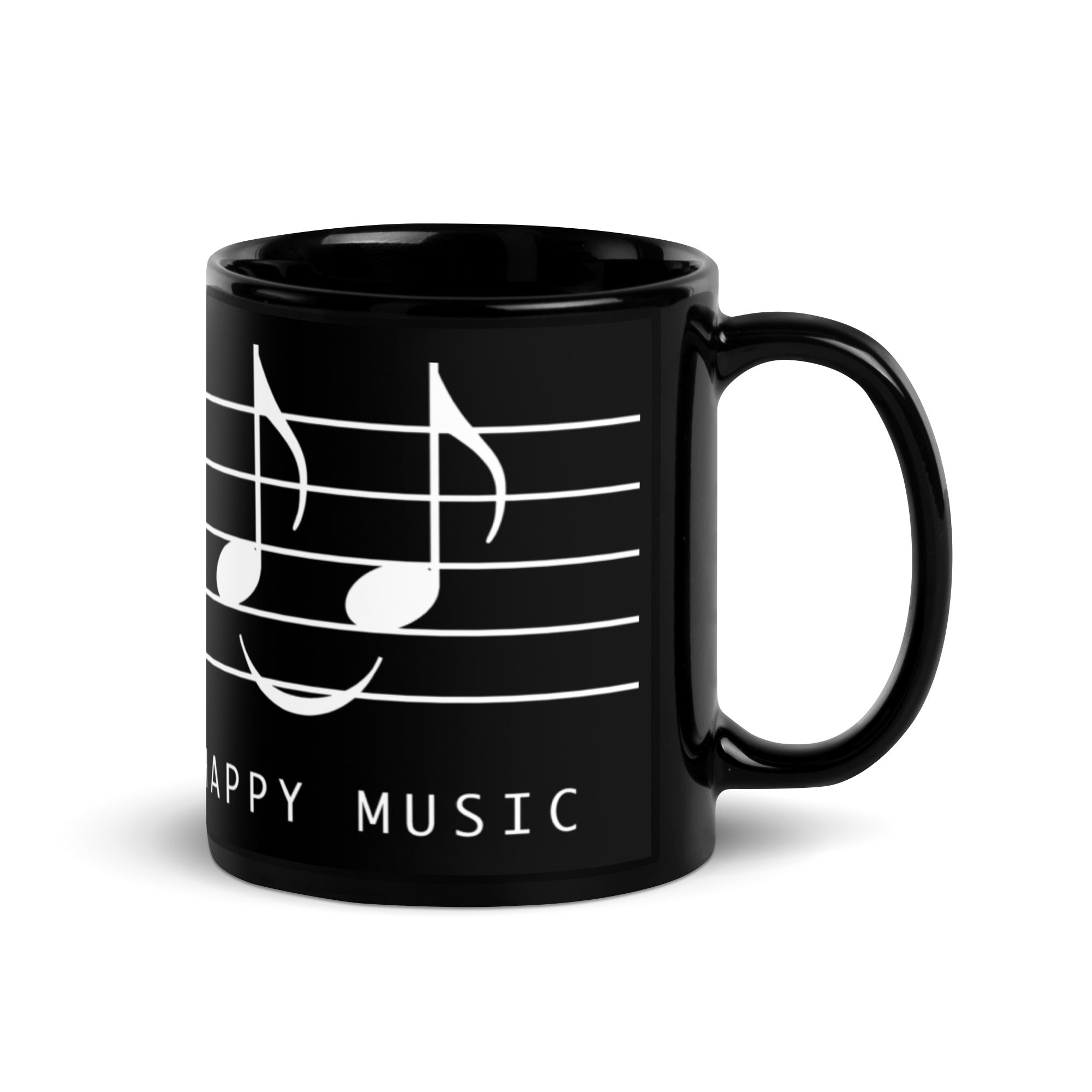 Happy Music Black Glossy Mug