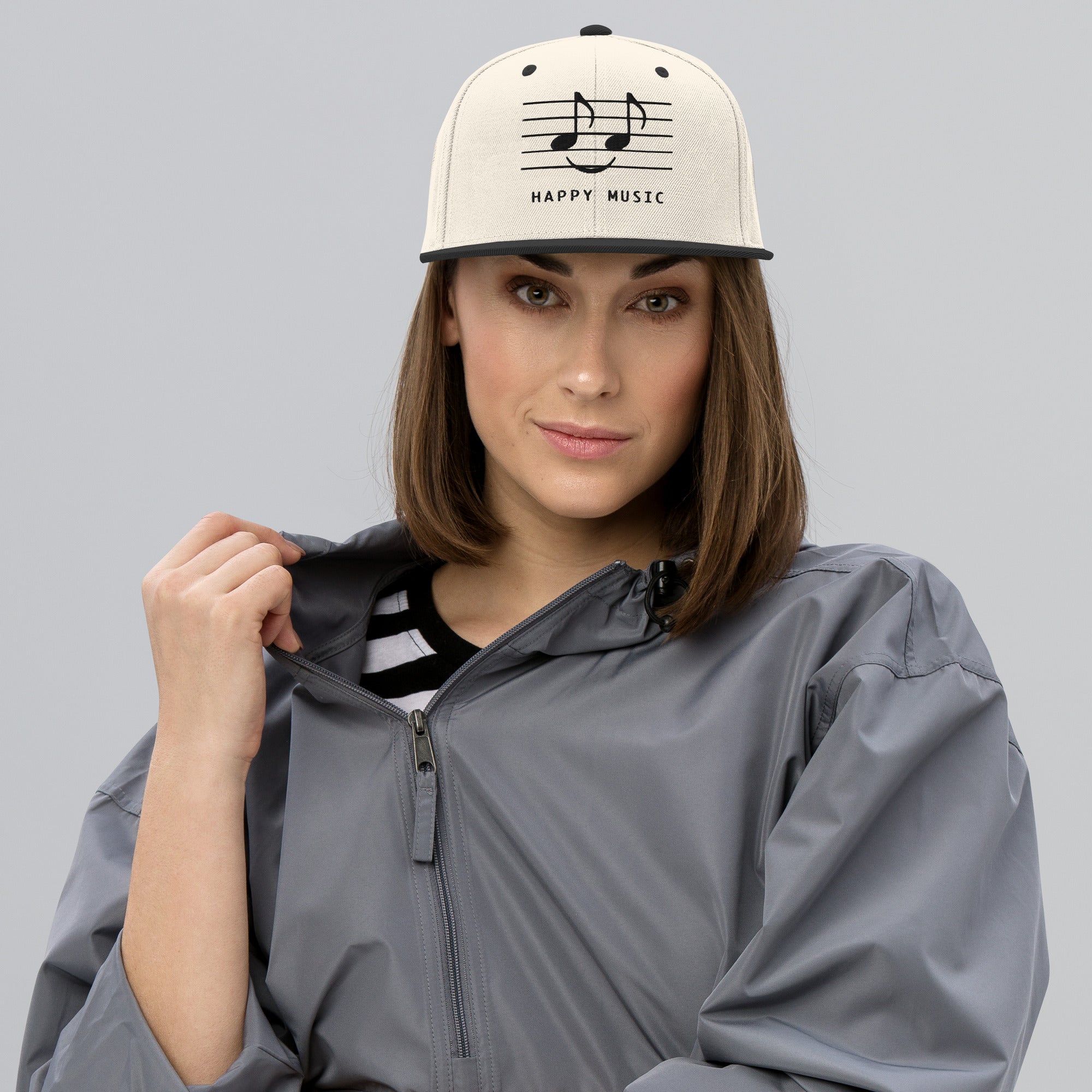 Happy Music Hat - Black, White, Snapback
